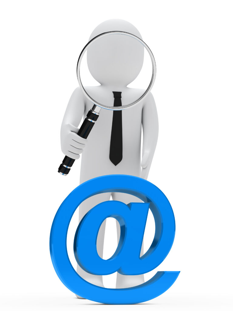 businessman magnifying glass email